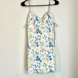 NEW ZARA Blue and Yellow Floral Dress with Side Tie Detailing